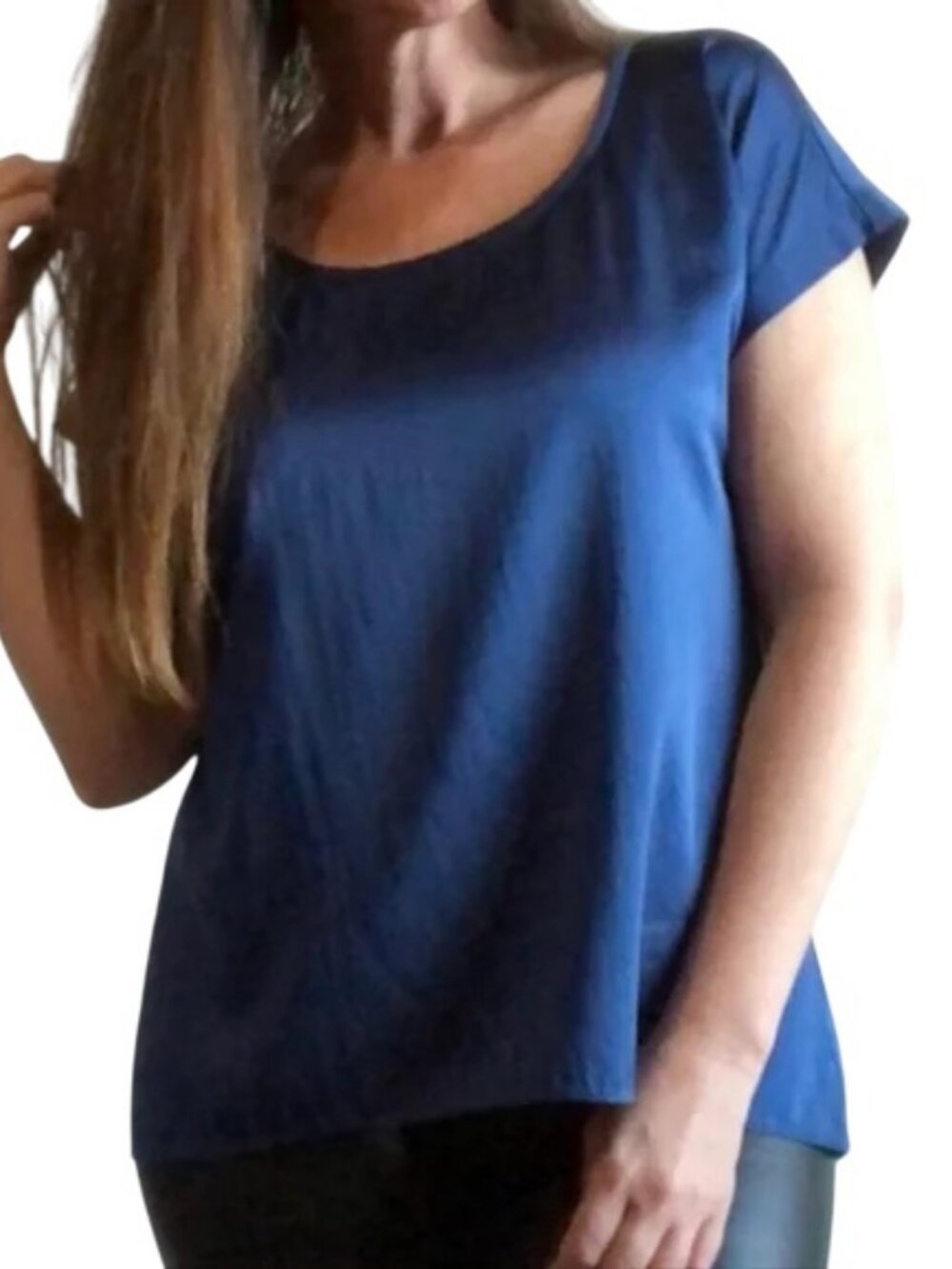 Eileen Fisher silk scoop neck blouse royal blue women's size L